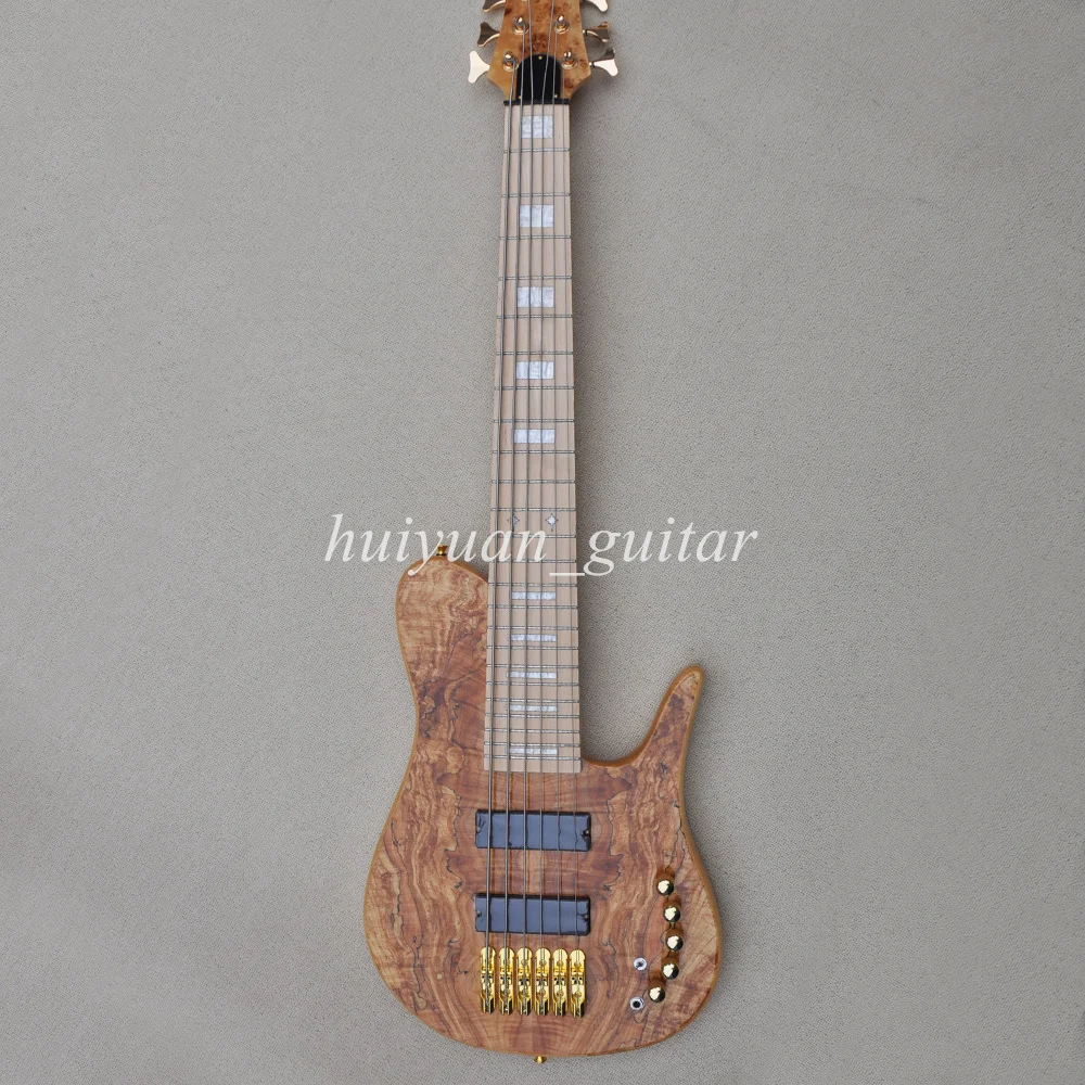 Flyoung 6 Strings Neck Through Body Electric Bass Guitar with Spalted Maple Veneer Maple Fretboard 24  Frets
