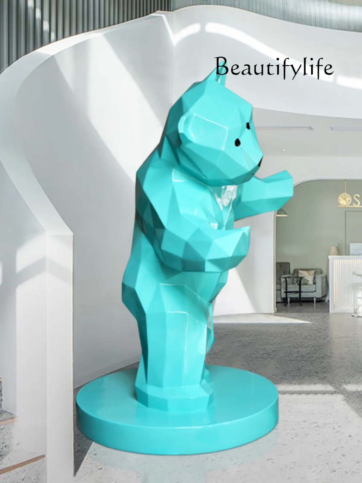 Large Frp Cartoon Animal Sculpture Shopping Mall Square Geometric Bear Ornaments Floor-Standing Decorations