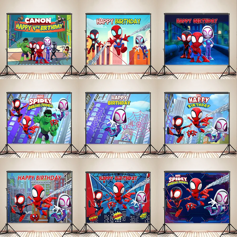 Spidey And His Amazing Friends Backdrop Kids Birthday Baby Shower Backdrop Custom Marvel Spidey Banner Poster Canvas Party Decor