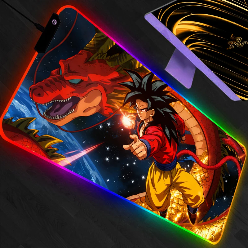 

Коврик для мыши RGB с подсветкой, аниме Dragon Ball, игровые аксессуары, светодиодный коврик для клавиатуры, настольный коврик, геймерский коврик, подсветка для мыши