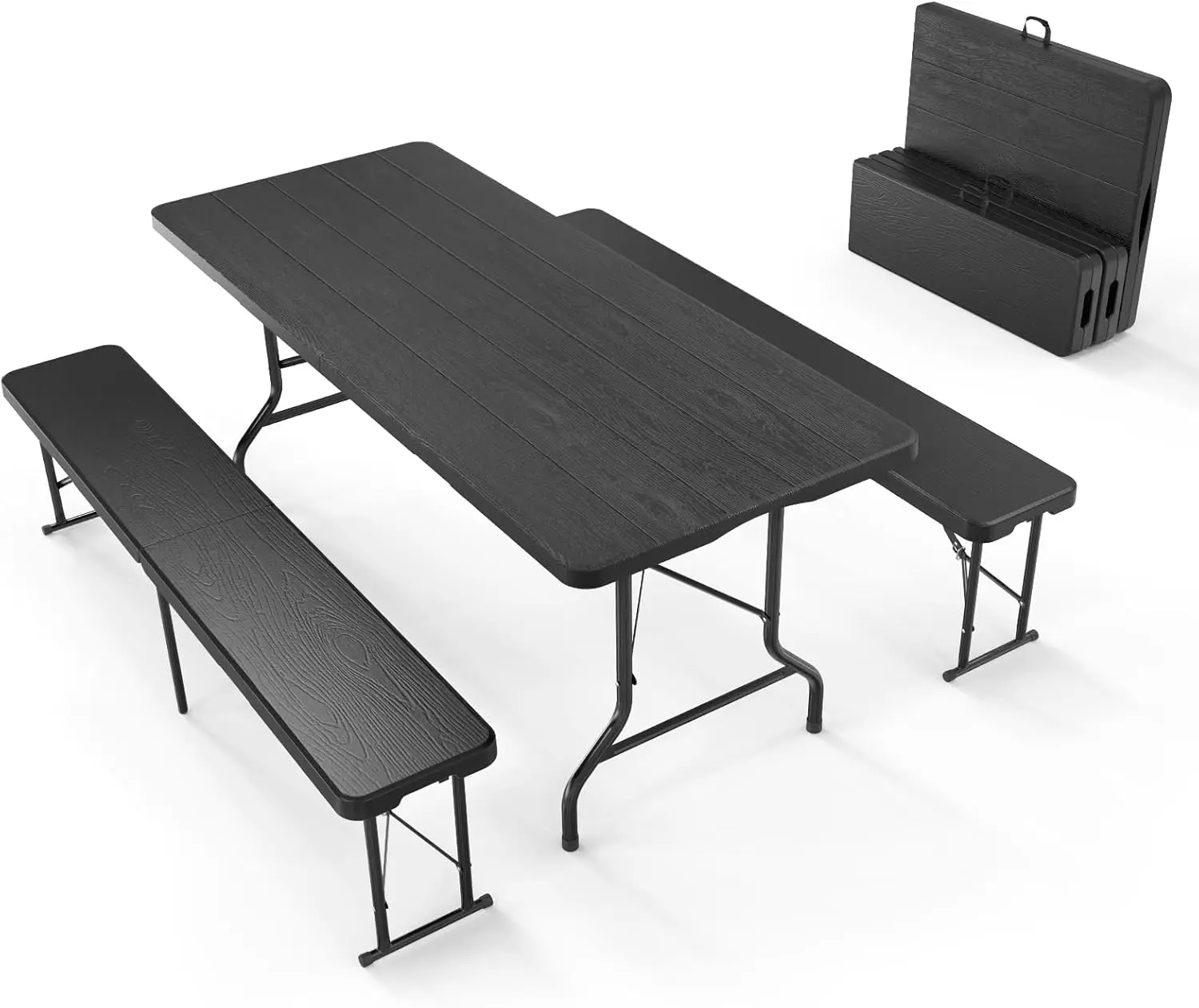 Conjunto de mesa de piquenique com 2 bancos, conjunto de cadeiras de mesa de acampamento de 6 pés, móveis dobráveis de 3 peças para uso interno ou externo,