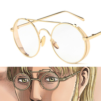 Anime Attack on Titan Zeke Jaeger Cosplay Glasses Steampunk Metal Flat Mirror Retro Round Glasses Frame Glasses Anime Glasses