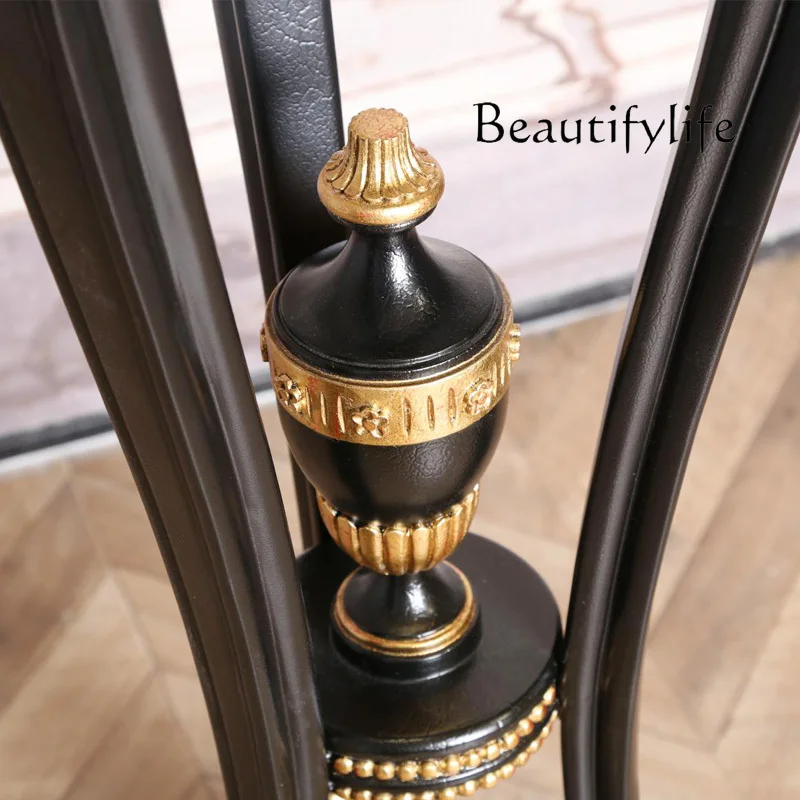 European-Style Luxury Solid Wood Marble Hand Carving round Flower Stand Home Living Room French Antique Mobile Flower