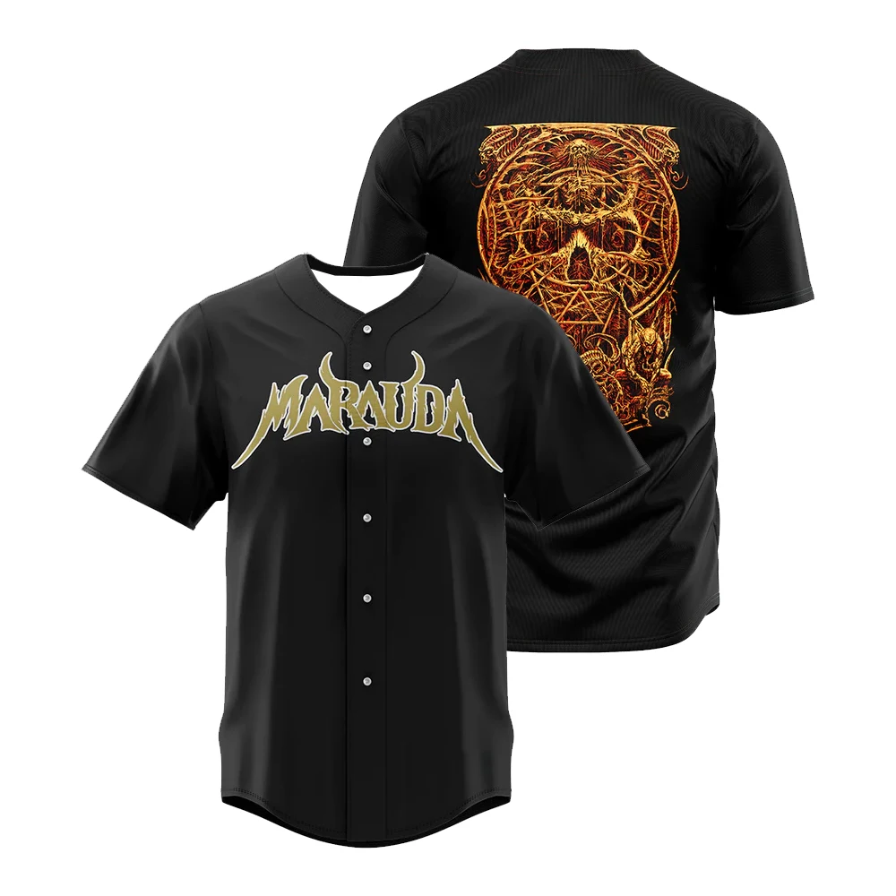 

Marauda Music Festival Black Baseball Jersey V-Neck Short Sleeve Button-up Shirts Women Men Streetwear Tops