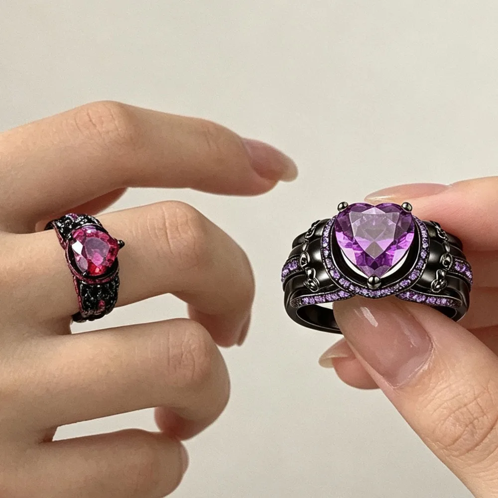 Gothic Promise Wedding Ring Inlaid Zircon Horror Skull Band Design Fashion Ring for Cool Women Girls Party Jewelry Gift