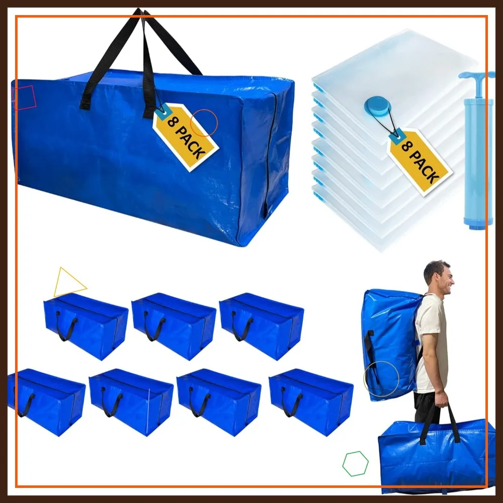 

Набор из 16 прочных сумок для переезда с рюкзачными лямками и вакуумными пакетами для хранения, складные для экономии места