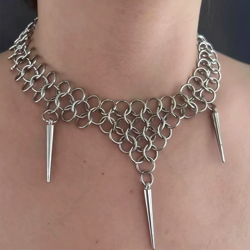 Gothic Jewelry Chain Splicing Rivet Pendant Necklace for Women Fashion Vintage Grunge Geometric Necklace Punk Accessories Gift