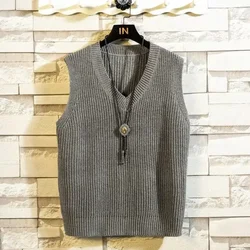 Men's Clothing V Neck Plain Vest Knit Sweater Male Sleeveless Solid Color Waistcoat Classic Cheap Best Selling Products 2025 Hot