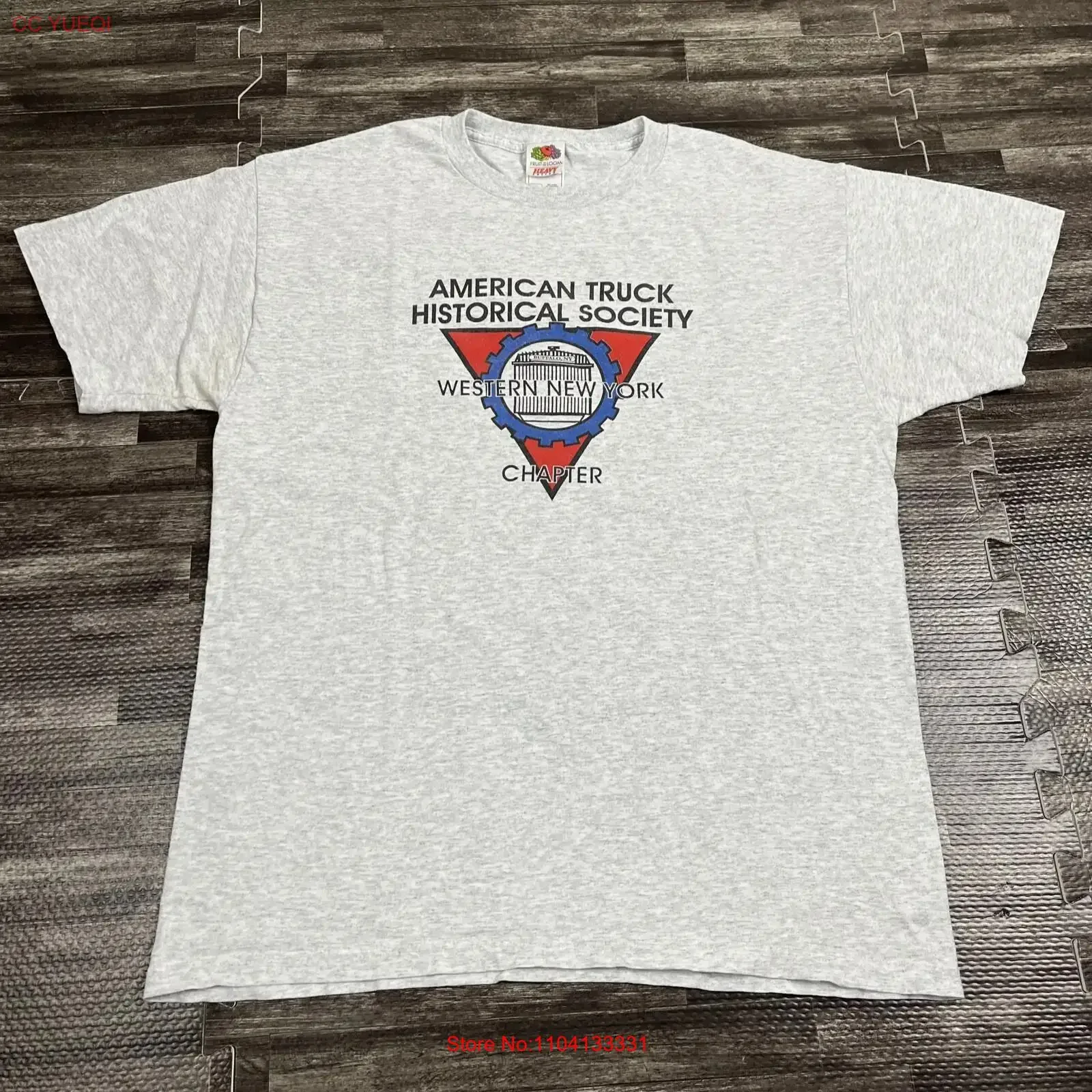 Camiseta Vintage da Sociedade Histórica de Caminhões Americanos Cinza Tamanho Grande Capítulo WNY Top Vintage Lavado para Uso Diário Versátil