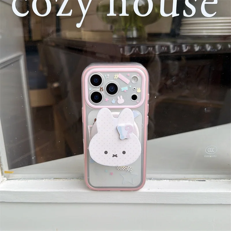 

Kawaii Rabbit Bunny For MagSafe Phone Case for iPhone 15 16 17 Pro Max Clear Shockproof Protective Cover Aesthetic Case