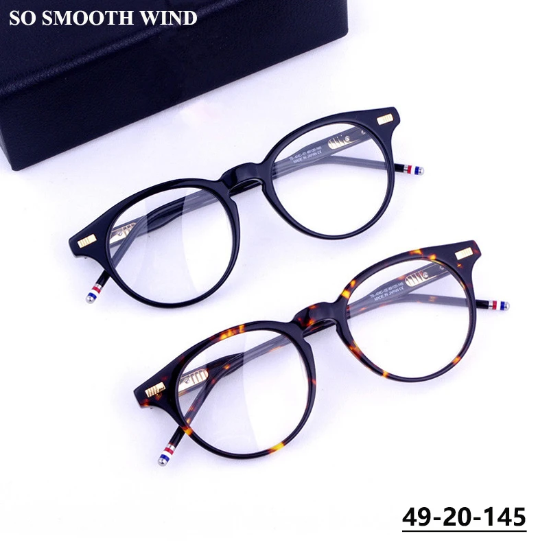 Fashion Brand Retro Round Acetate Glasses Frame for Men Women Oval Spectacle Eyeglasses Tortoise Black Frames Designer TB404