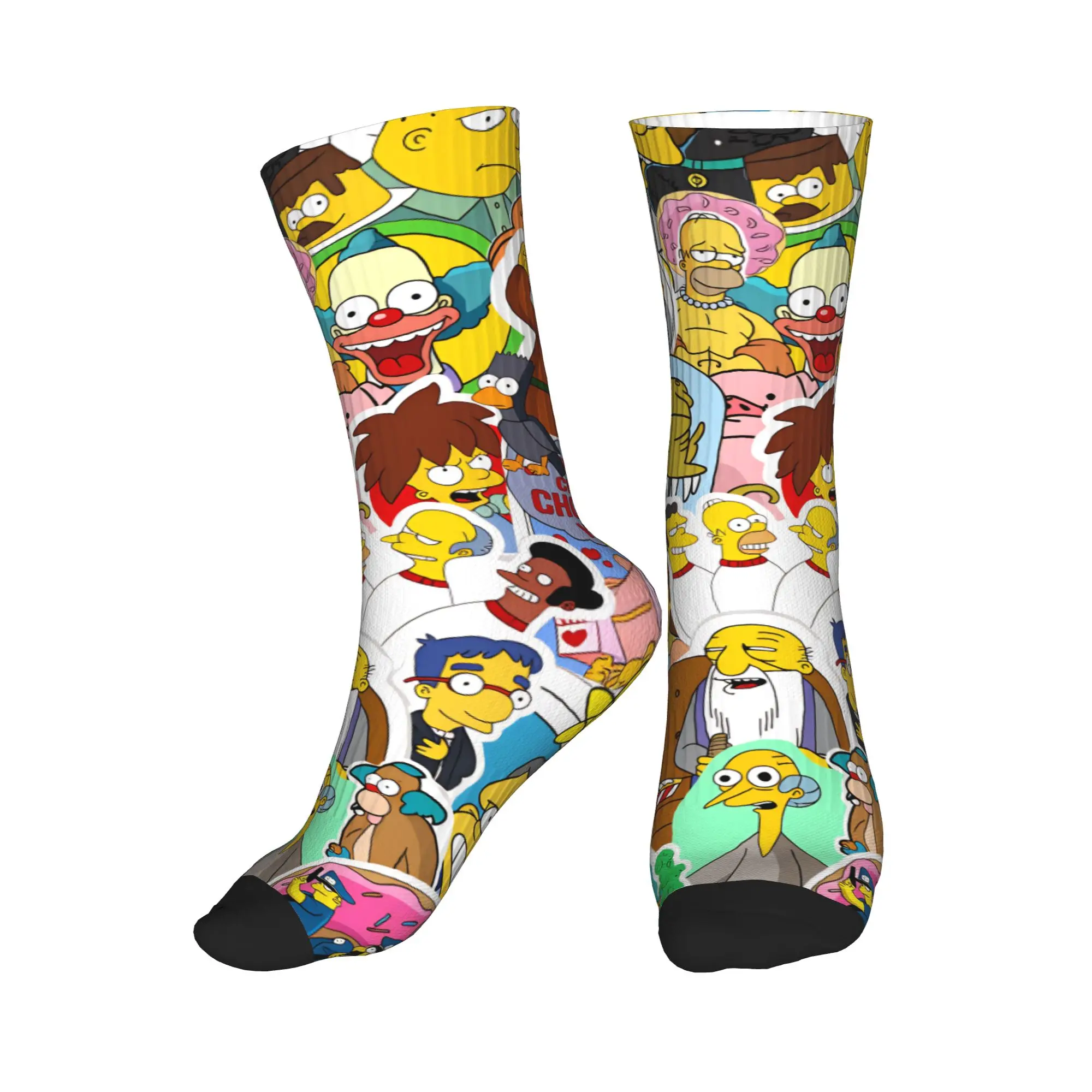 Funny S-Simpsons All Characters Collage Socks Retro Stockings Spring Non Skid Couple Socks Soft Breathable Climbing Socks
