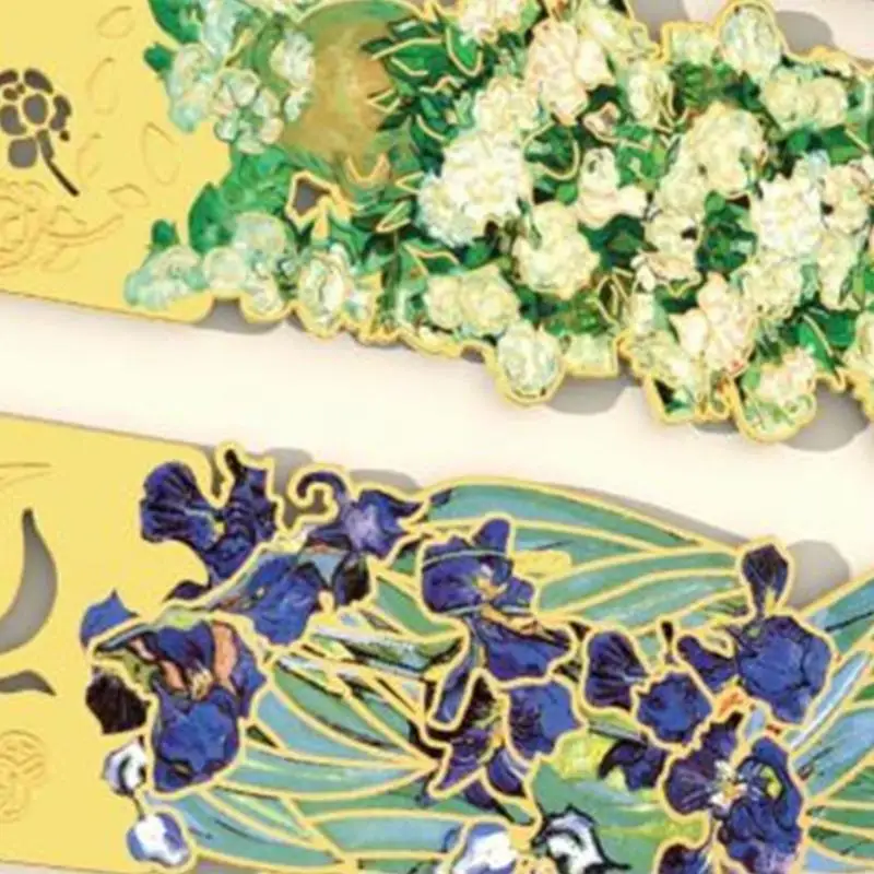 Oil Painting Metal Bookmarks with Tassels Hollow Flower Engraved Bookmarks  D2RC