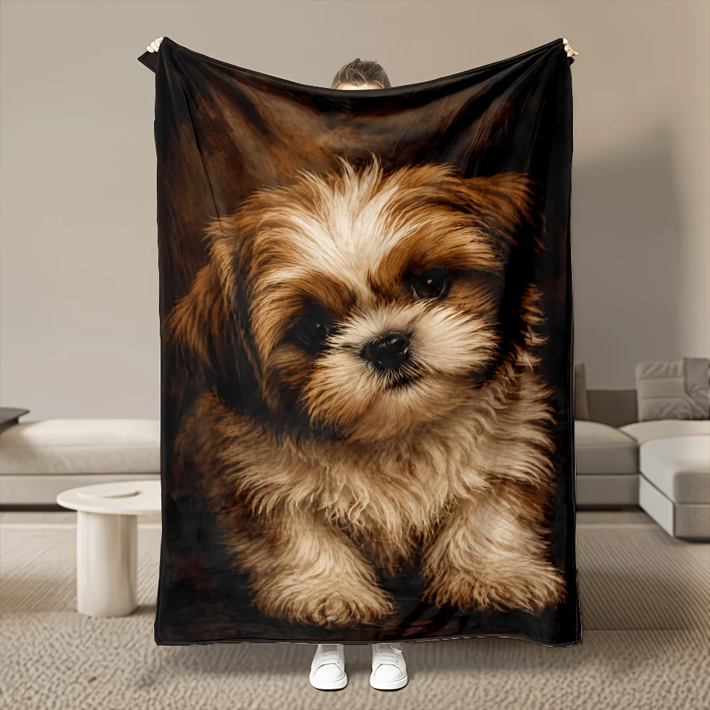 1pc Shih Tzu Printed Flannel Blanket, Ultra Soft Cozy Plush, All-Season Use, Machine Washable, Multi Sizes, 280GSM Heavy, for Bedroom, Sofa, Home Goods, AC Room, Winter Warm Cozy Throw, Warm Heart Gift.