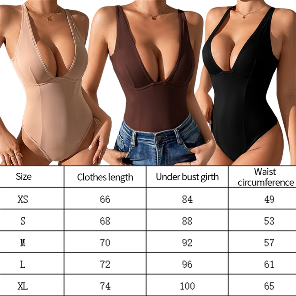 Becirzet Damen Schlankheits-Bodysuit Shapewear Körperformer Bauchreduzierende Unterwäsche Rückenfreies Design Tiefer V-Ausschnitt – Detail 1