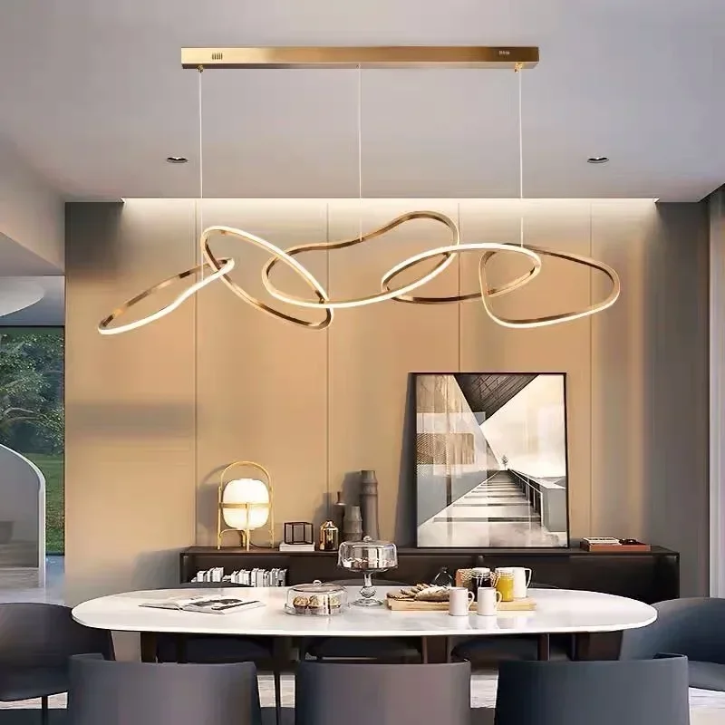 Modern Gold Ring Chandelier Living Room Hanging Lamp Home Decoration Dining Room Led Ceiling Pendant Light Lustre Lighting Lamps