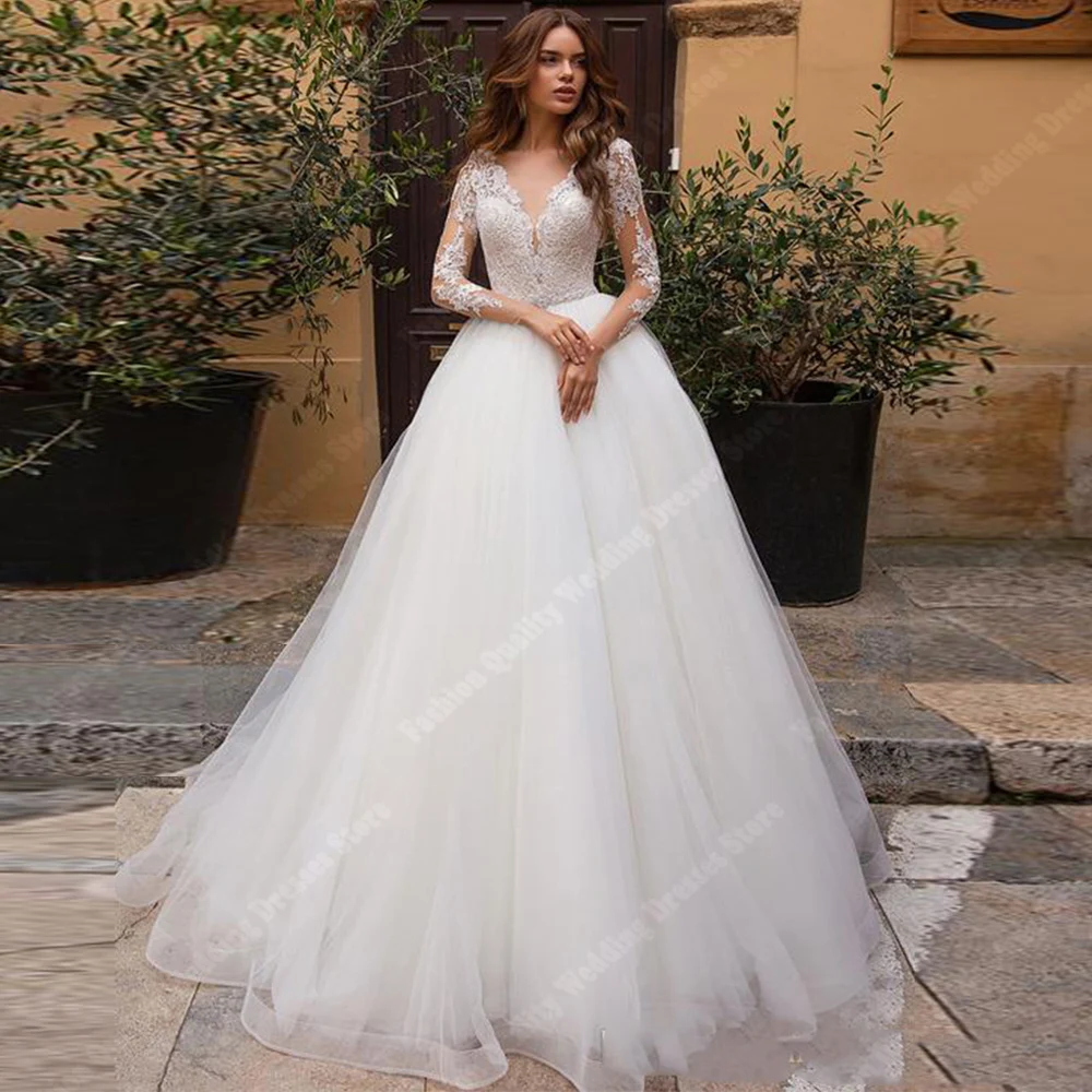 Vestidos De novia De tul para mujer, calcomanías De encaje brillantes, longitud hasta trapear, Sexy, Princesa, Verano