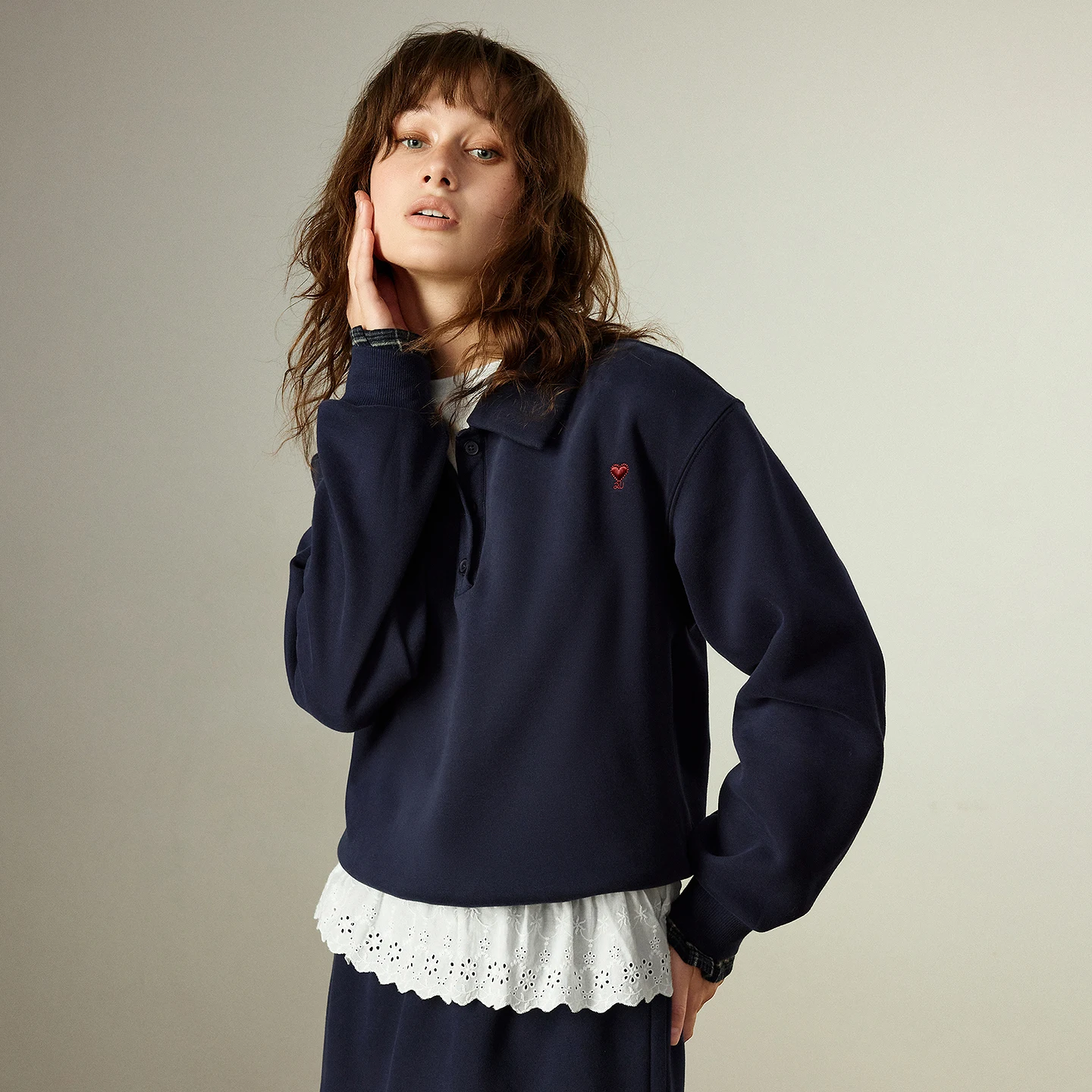 TOYOUTH T-shirt da donna 2025 Inverno Nuovo girocollo simile al cashmere Top con base calda in pizzo impiombato sottile ​