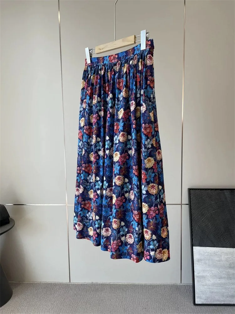 

Эластичная юбка-миди из хлопка TANA с принтом, высокая талия, А-силуэт, цветочный узор, для повседневной носки, летняя коллекция