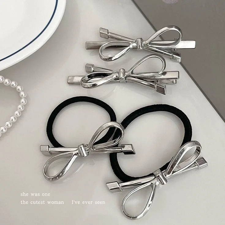 Hair Clip Metal Silver Minimalist Bow Side Fringe for Women Daily Elegant Lightweight Durable Premium Quality