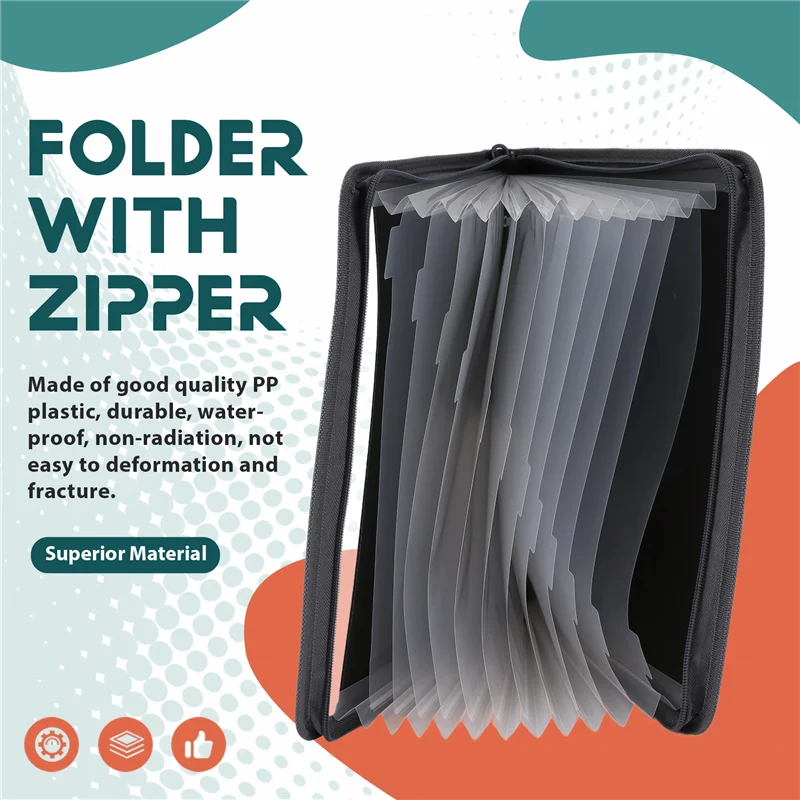 

Practical-13 Pocket File Folder Storage Rack,File Box Storage Bag,With Zipper, Suitable For A4 Paper, Banknotes,Document Receipt