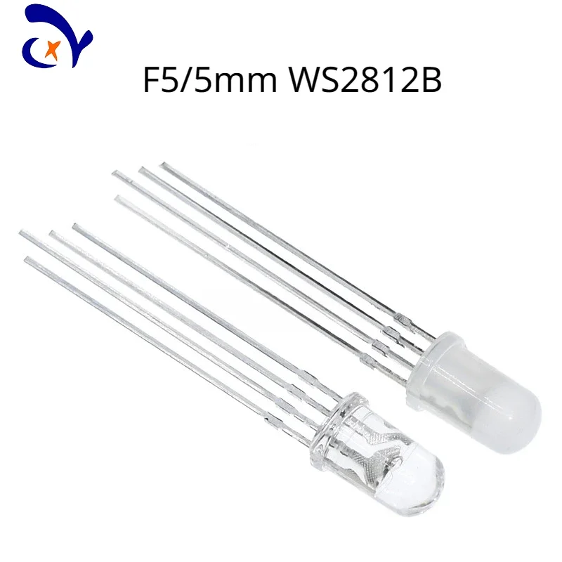 50PCS High-brightness WS2812B Plug-in Lamp Beads: F5RGB Built-in IC 5V Programmable Direct Insert 5MM Color Full-color LED