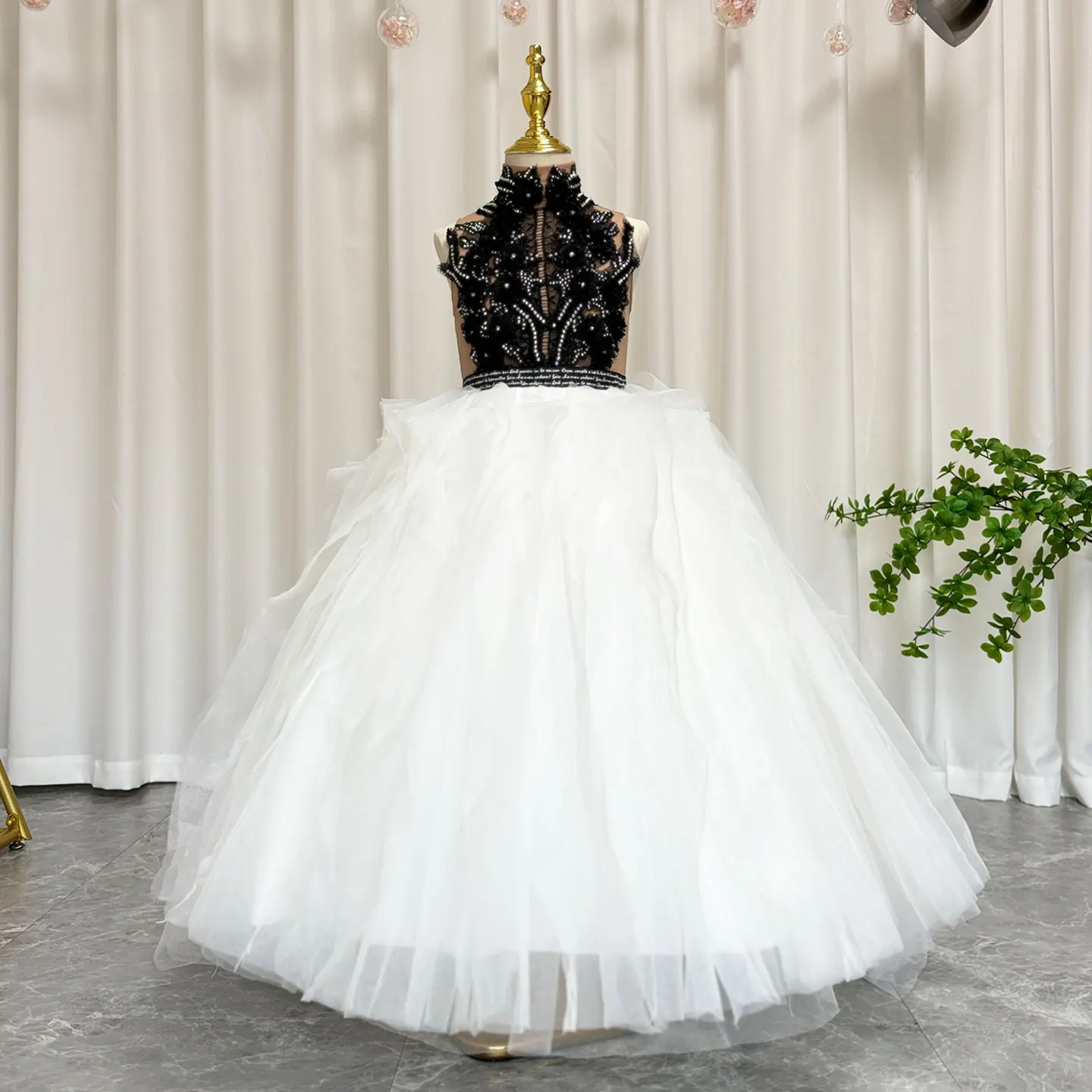 Jill Wish Luxury Black-White Girl Bridesmaides Dresses Dubai for Princess Kids Birthday Wedding Party Pageant Ball Gown J189