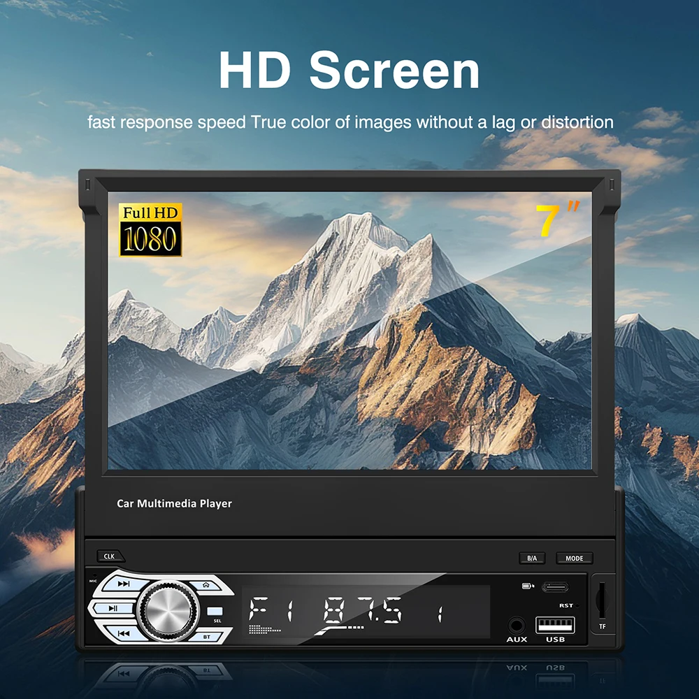 Carplay Android Auto Universal 1 Din MP5 Player 7 Inch Retractable Touch Screen Car Player HD FM AUX Input BT Radio Mirror Link