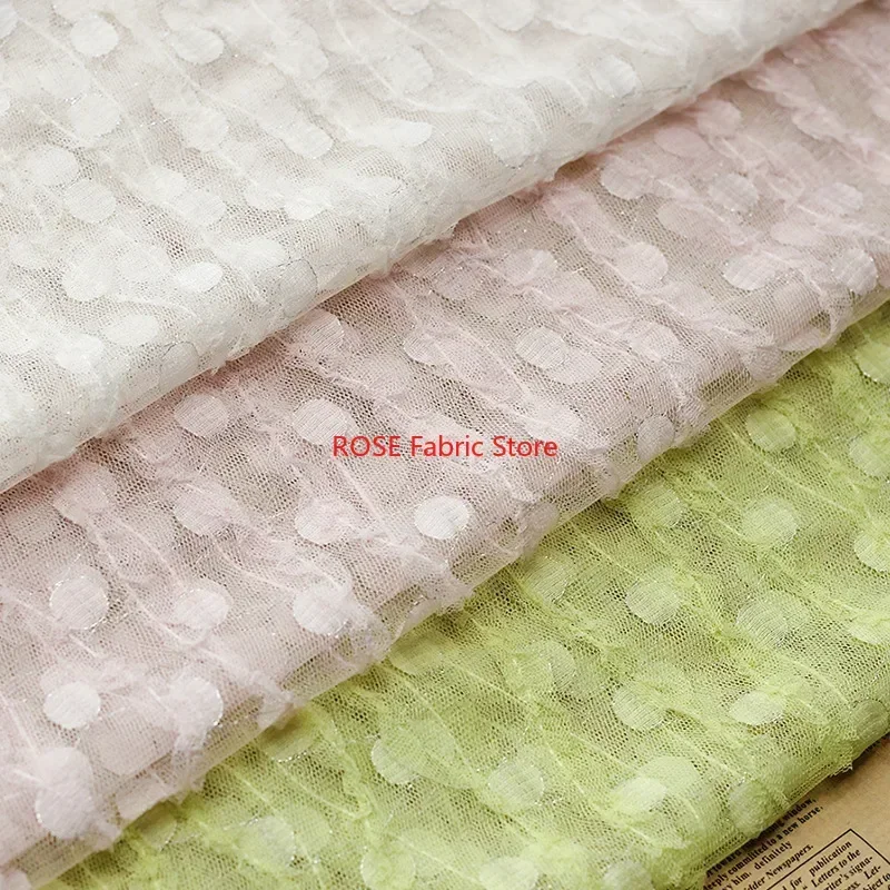 3D dots Flower Embroidery Lace Fabric Striped Jacquard mesh tulle for Summer Dress, Vocation Dress, Beach Dress