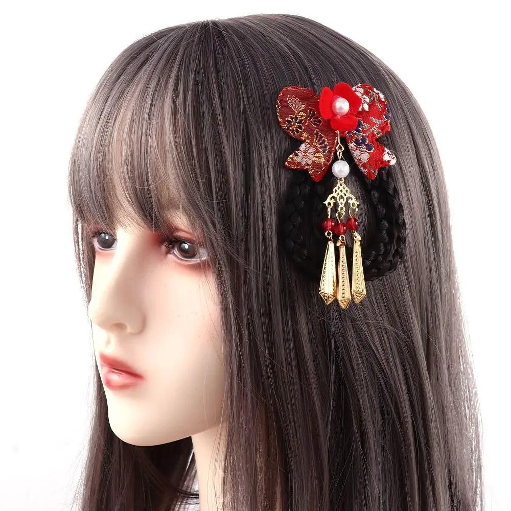 Bonito ano novo festivo estilo chinês borla hanfu cocar tang terno arco hairpin clipe lateral acessórios para o cabelo peruca trança hairpin