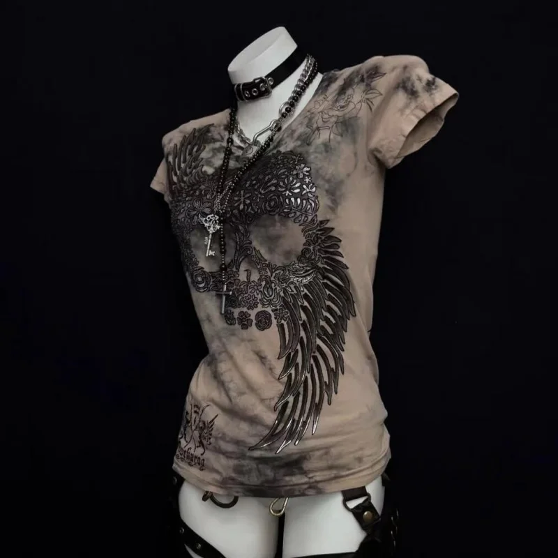 

American Punk Hottie T-shirt Subculture Print T Shirts Y2K Vintage Short Sleeve Tees Women's Slim-fit Gothic Tops Popular Cloths