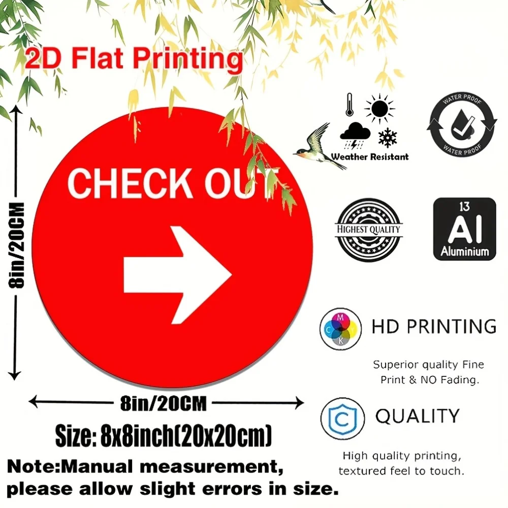 1 Piece, 2D Flat, Metal Checkout Sign with Arrows, Rust-Proof - Easy to Hang - Suitable for Shops, Cafes, Offices - Durable and Decorative, Eye-Catching Design 20.32X20.32 cm