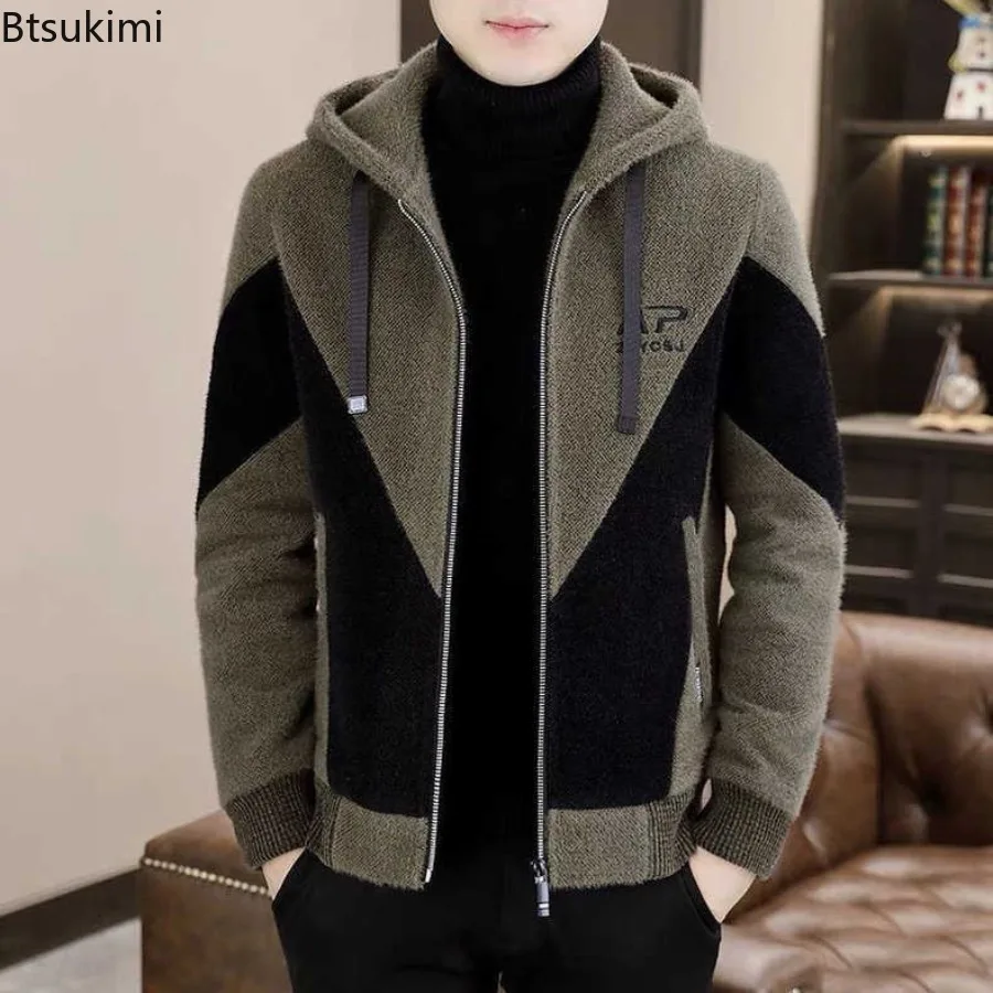 

2025 Men's Velvet Hooded Woolen Jacket Autumn Winter Fashion Trendy Lightweight Casual Warm Top Korean Style Loose Fit Jackets