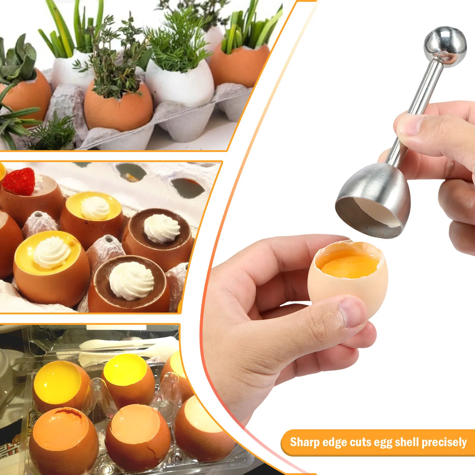 ​5Pcs Egg Cracker Topper Set Stainless Steel Egg Topper Cutter Portable Egg Topper Cutter Tool with 4 Egg Cups for Kitchens