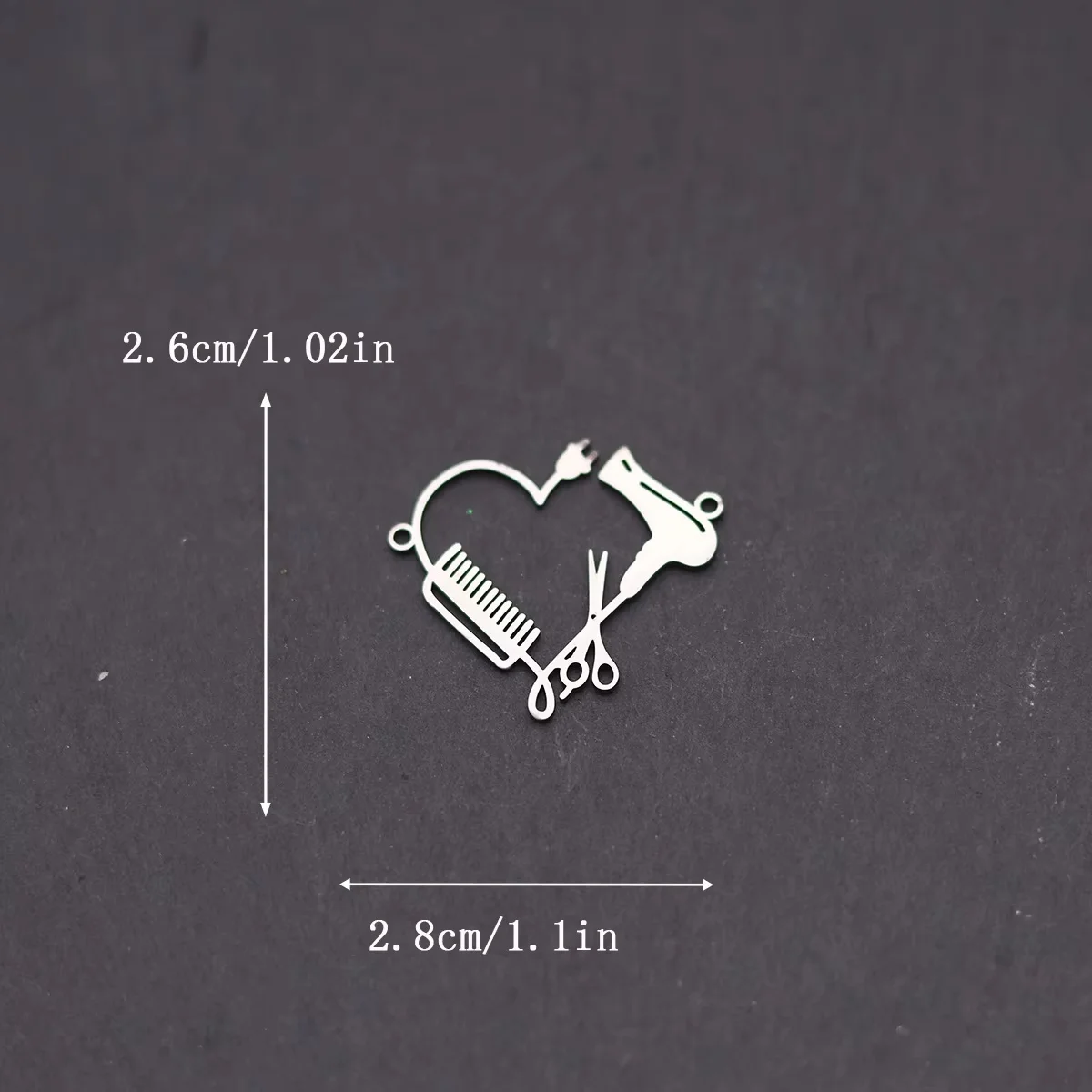 3pcs Hair Salon Tool Charms Stainless Steel Heart Hair Dryer Scissors Comb Pendant for DIY Jewelry Making Necklace Earrings