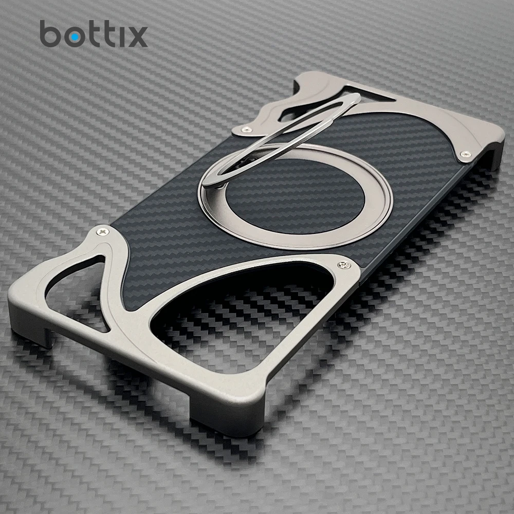 

bottix Aramid Fiber Case For Samsung Galaxy S25 Ultra Cover Frameless Metal Alloy Funda S25 U Carbon Back Built-in 360 Bracket
