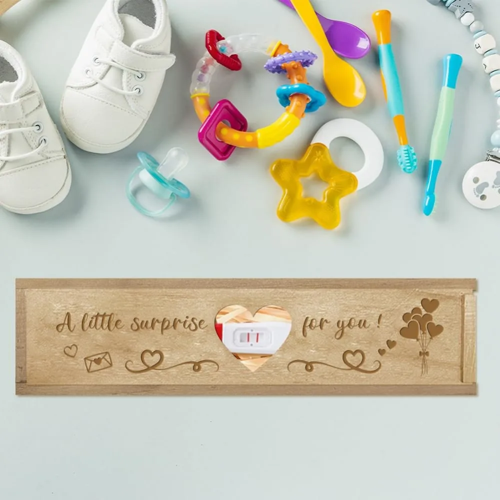 1pcs Pregnancy Wooden Announcement Gifts Pregnancy Test Keepsake Box with Slide Cover Love Hollow Box to Husband Grandparents