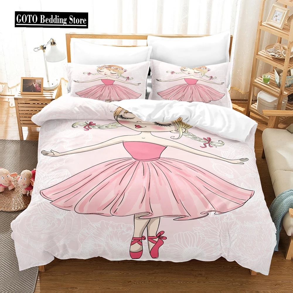 

3D Print Cartoon Ballet Princess Winter Duvet Cover Sets Pretty Little Girl Bedding Set for Kids Teen Girls Women Purple, Pink