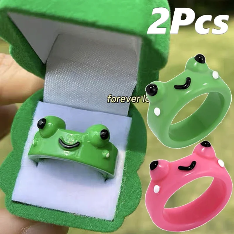 Cartoon Frog Rings for Men Fashion Cute Frog Resin Women's Ring Acrylic Animal Band Jewelry Couple Rings Best Friends Gift