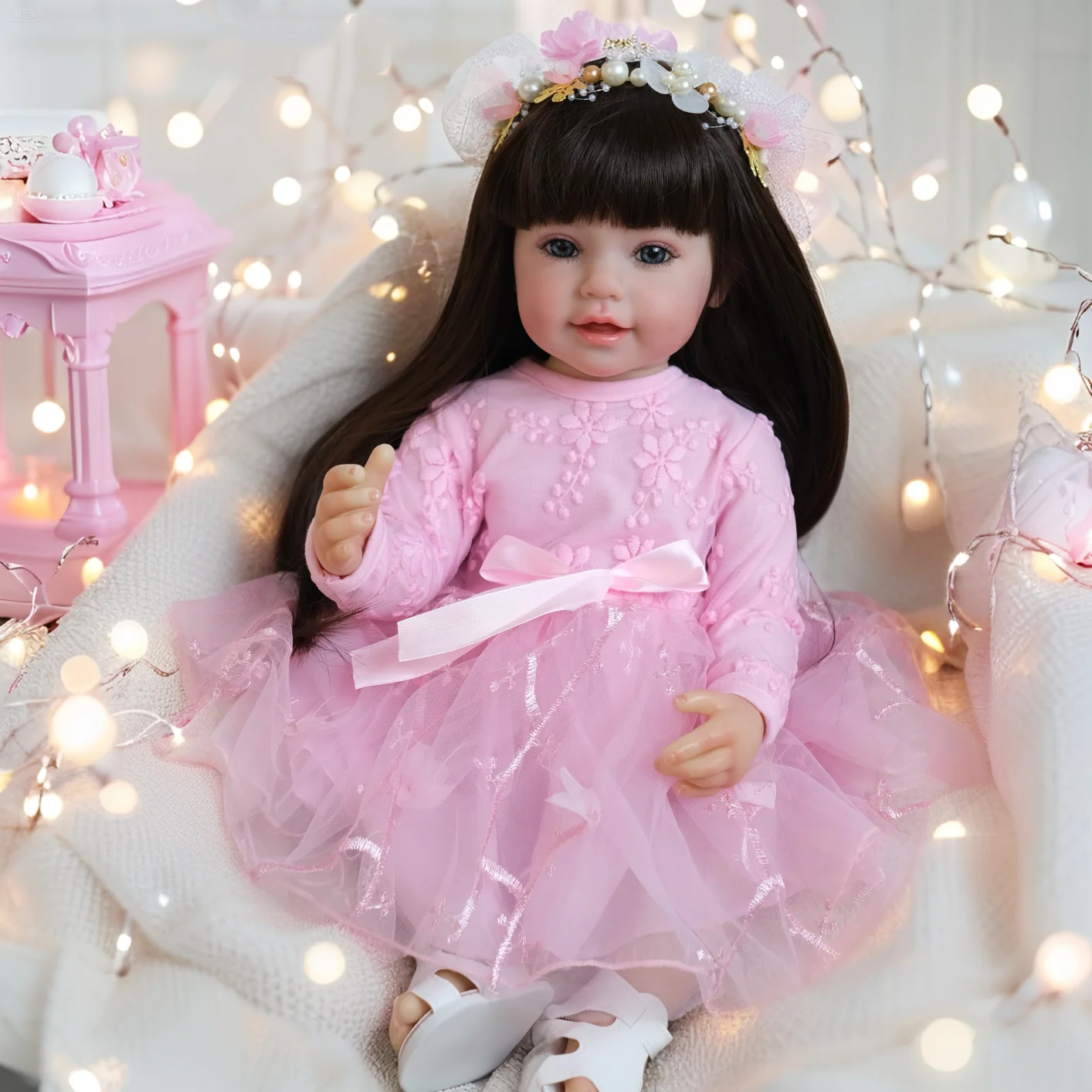 

NPK 55CM Lifelike Silicone Baby Doll Soft Touch Reborn Toddler Doll with Long Wig Hair Princess & Prince Figures Children's Gift