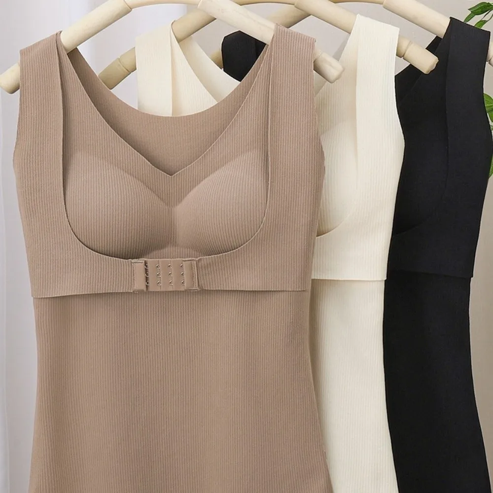 Slimming Thermal Shapewear Camisole Sleeveless Velvet Fleece Postpartum Body Shaper with Padded Cups Tummy Control