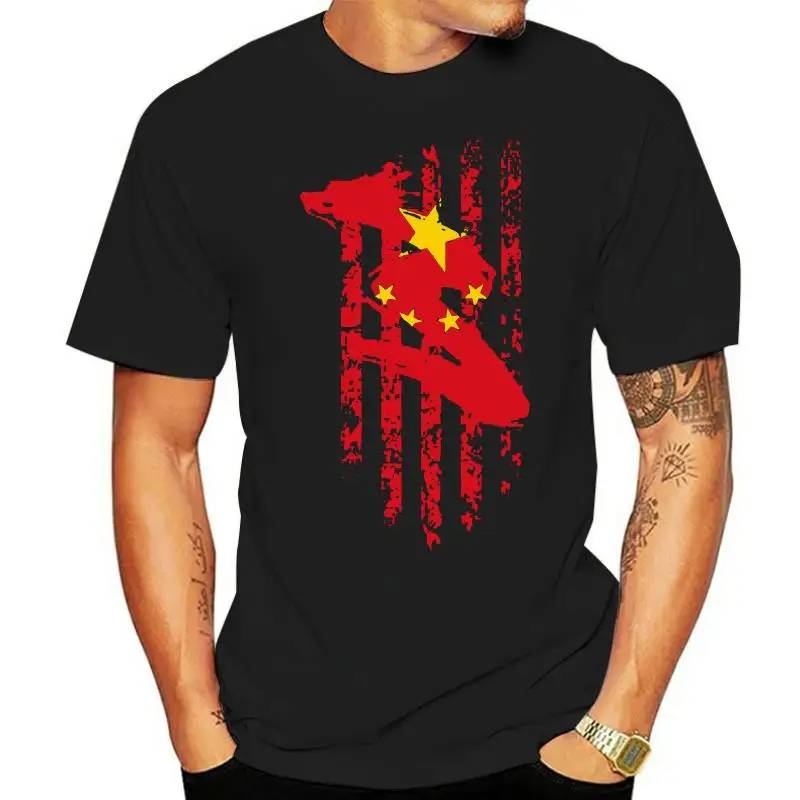 CHINA Vintage Flag Print Mens Black and White Short Sleeve T-Shirt New Chinese Dargon 5 Star Red Design Christmas Gift Shirts