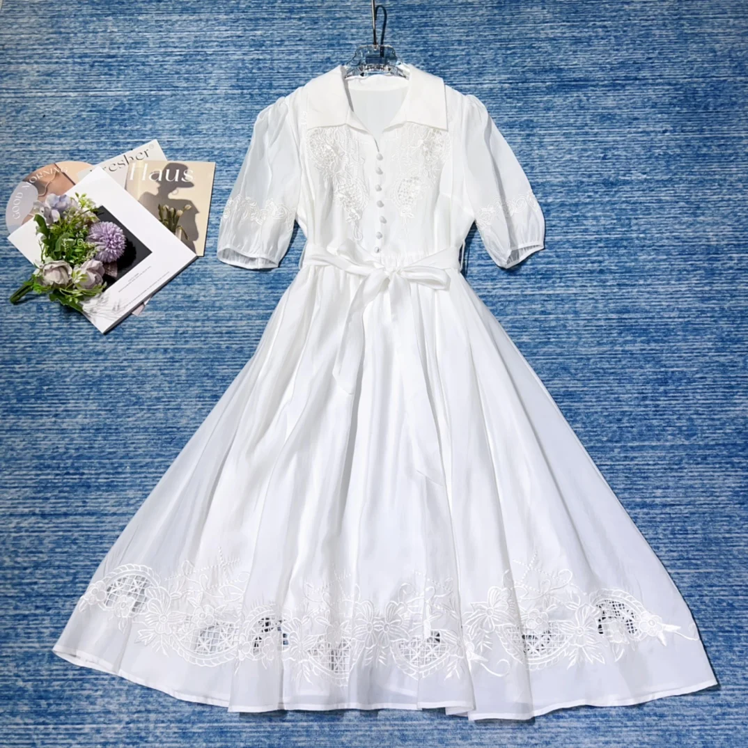 

2024 Women's Clothing Slim shirt collar embroidered dress Spring Summer New 0704