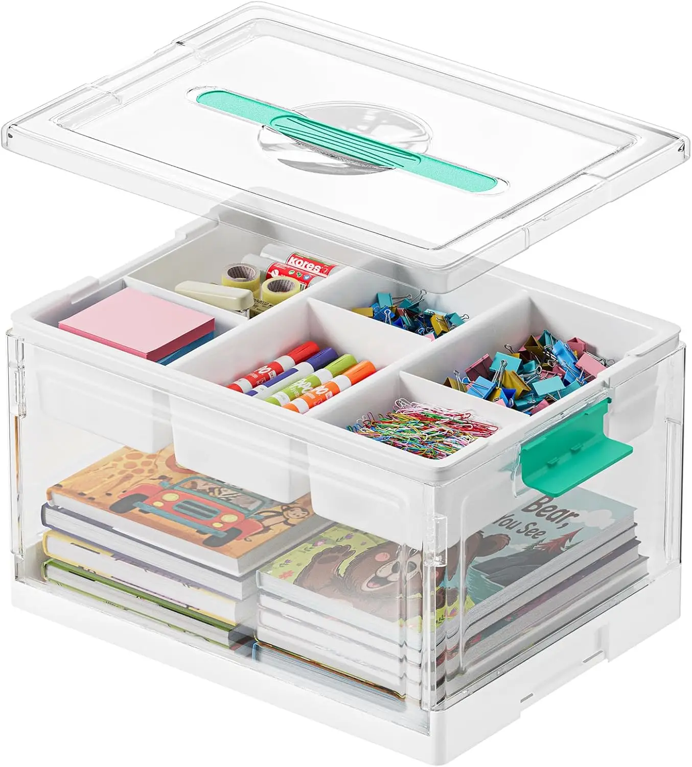 

24 QT Plastic Box Art Supply Storage Organizer Bin with Lid, Removable Trays and Dividers, Clear Container