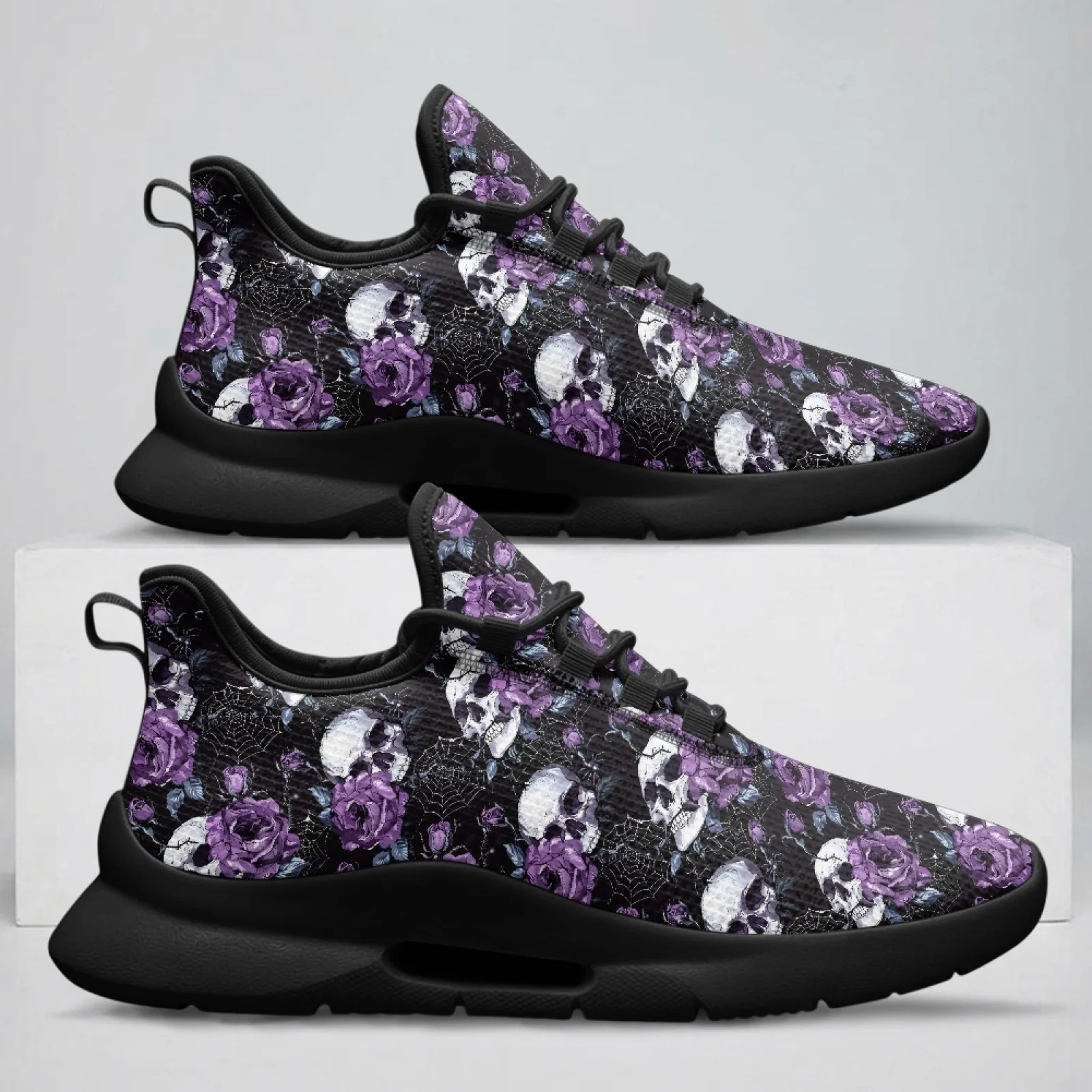 PENSTROLL Purple Rose Skull Durable Low-Top Lace-Up Sneakers for Men Walking Mesh & EVA  Sneakers Low-Top Lace-Up Shoes