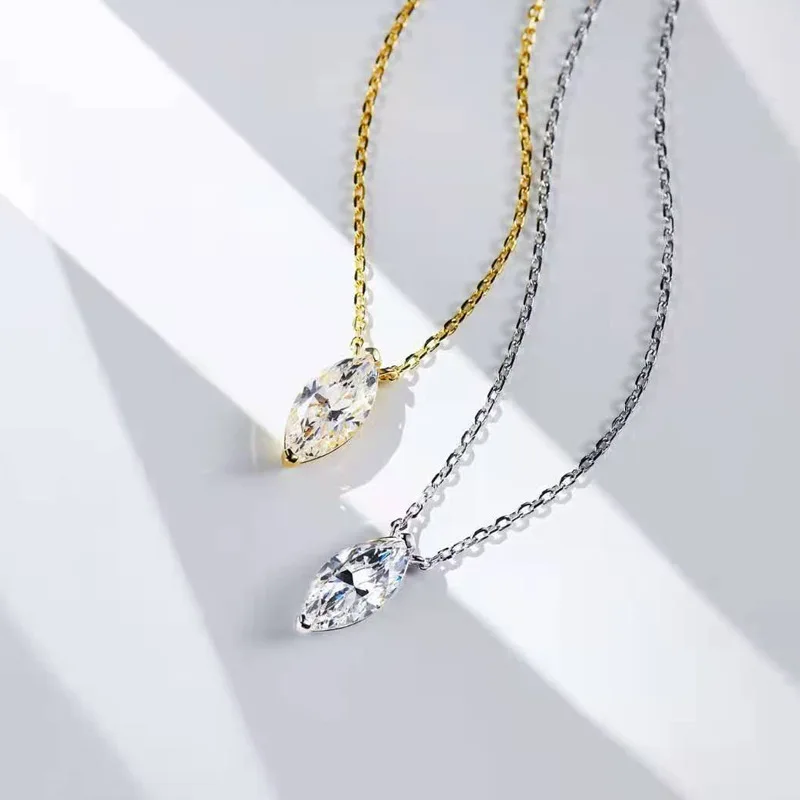 2023 New S925 Silver Horse Eye Diamond Necklace Women's High Carbon Diamond Olive Shape Diamond Stacked Collar Chain