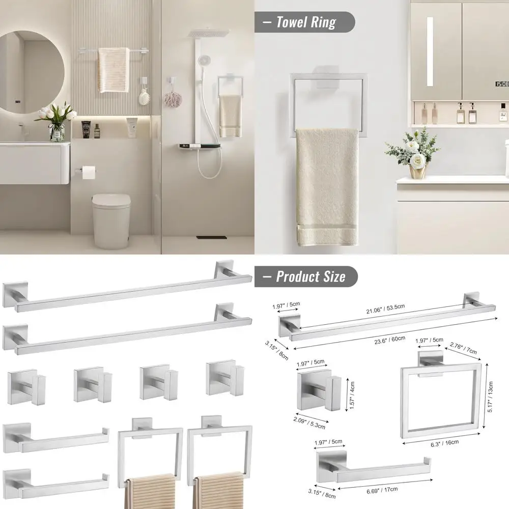 

10-Piece Brushed Nickel Bathroom Accessory Set with Wall-Mounted Stainless Steel Towel Bars, 23.6 Length