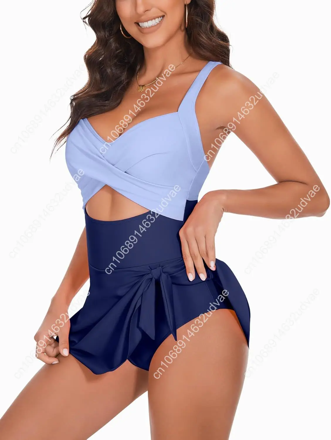 One Piece Swimsuit Women Tummy Control Swim Dress Sexy Criss Cross Tie Back Bathing Suit