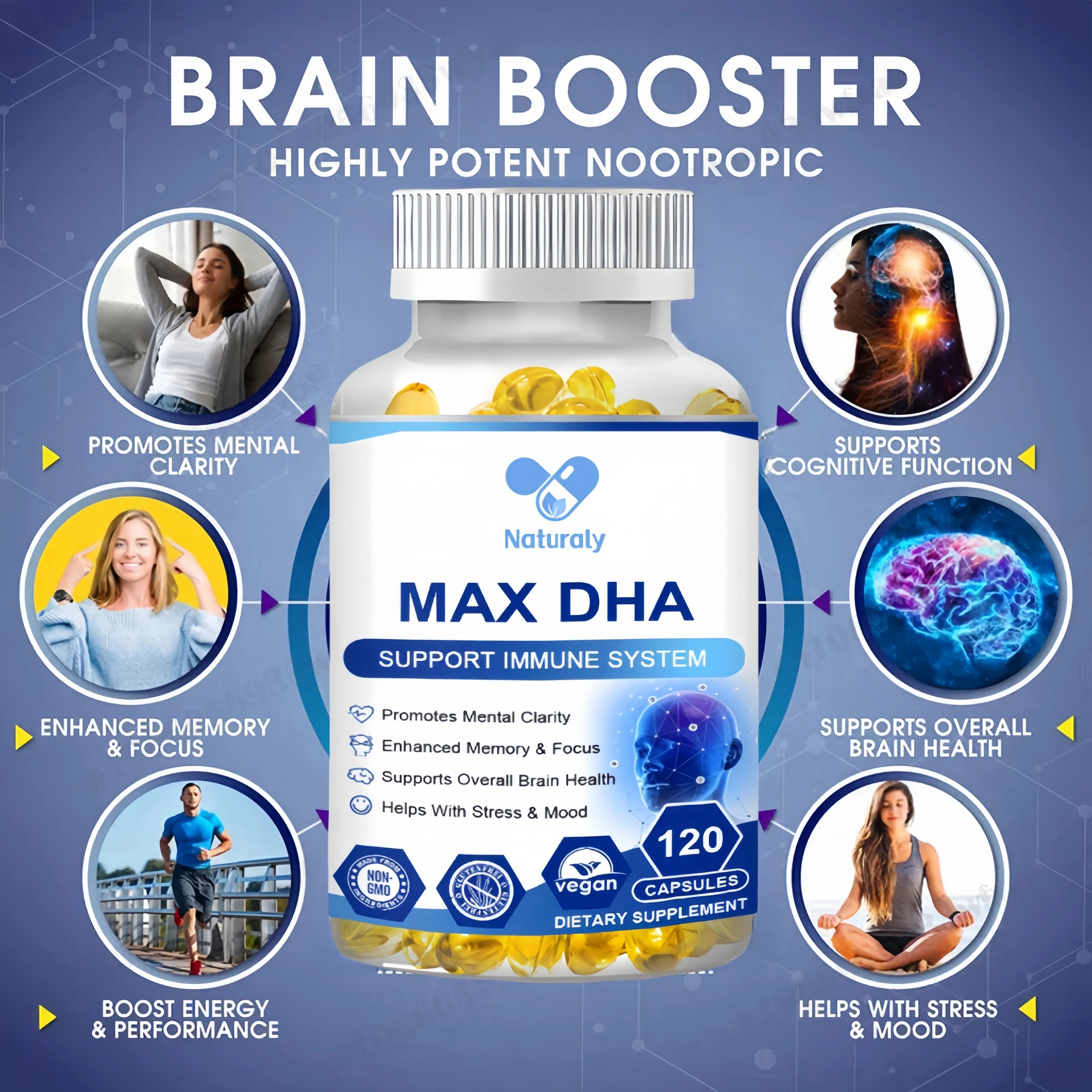 MAX DHA Brain Supplement-Promotes Brain Health, Enhances Focus, Memory and Mental, IQ, Improves Thinking Skills