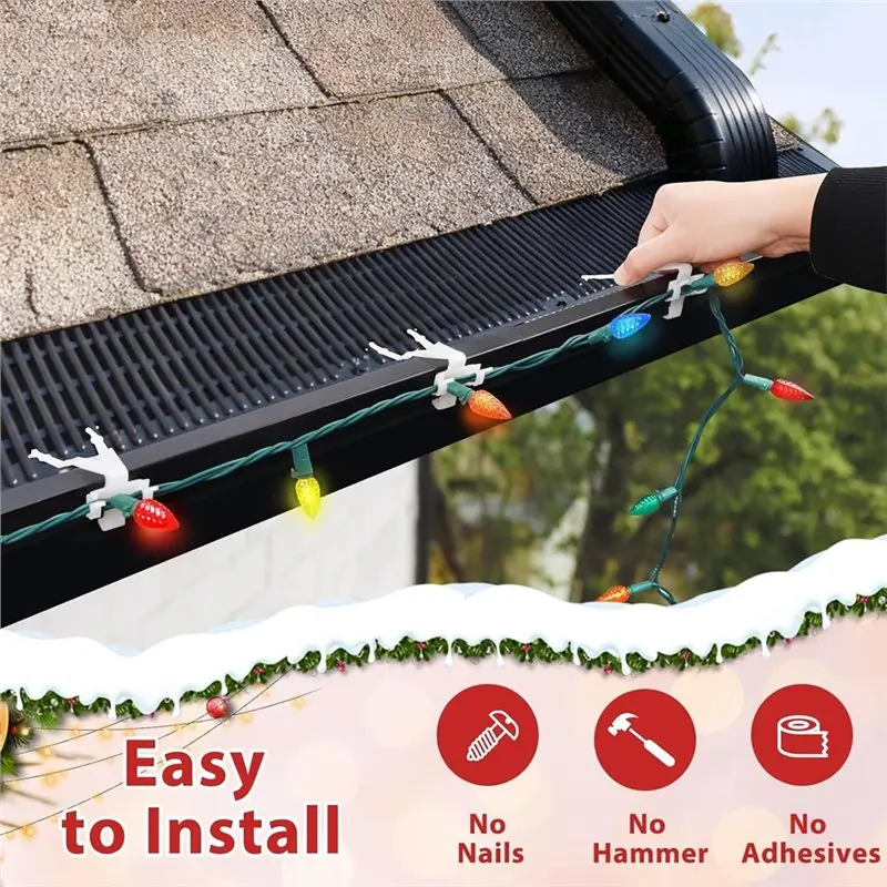 ABKP-Gutter Clips For Hanging Outdoor Lights, Drain Channel Clamp Fits Gutter Guards Light Clips,Mesh Gutter Guard Compatible